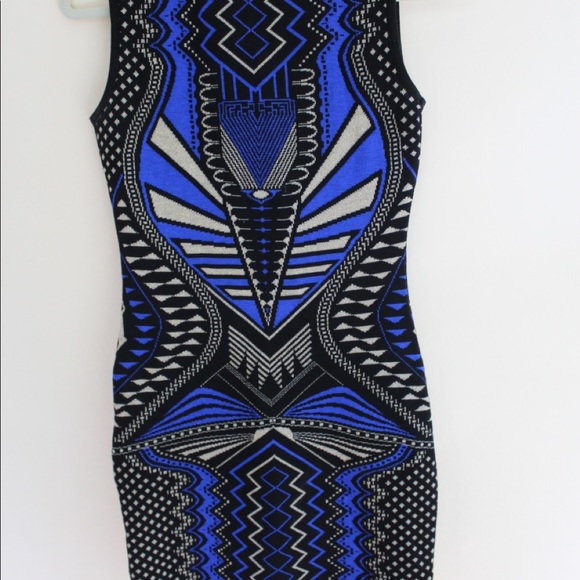 Hera Collection Blue, Gold & Black Sweater BodyCon Dress size Medium - Picture 2 of 5